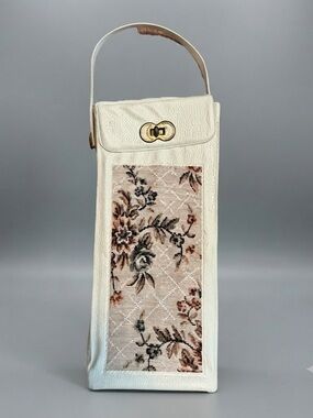 Vintage Floral Tapestry Knitting Case White Vinyl Turn Lock + Needle Lot